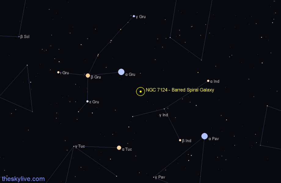 Finder chart NGC 7124 - Barred Spiral Galaxy in Indus star