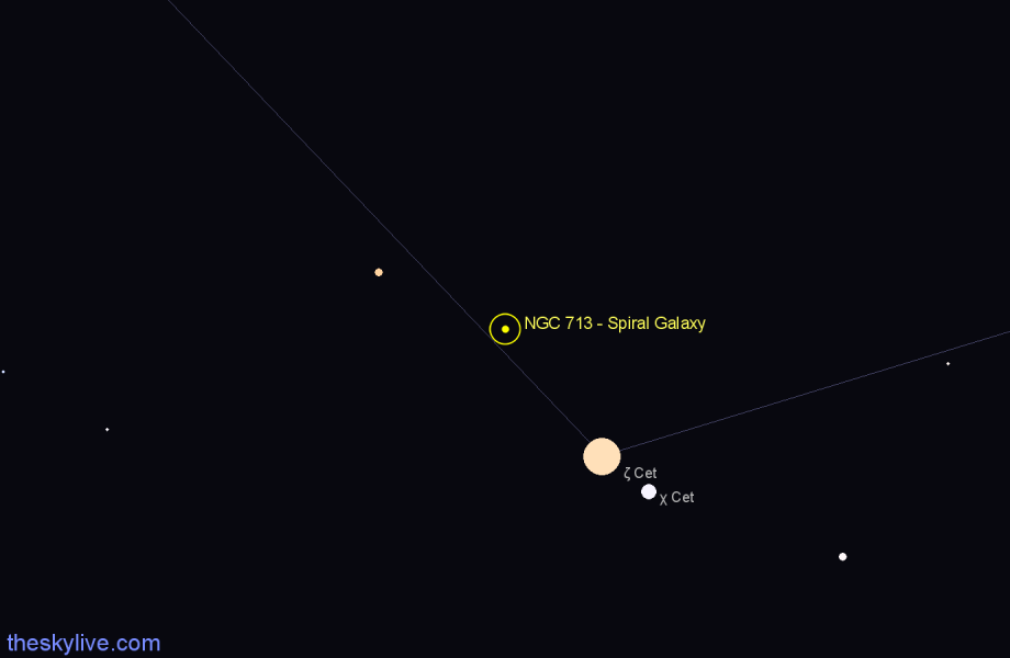 Finder chart NGC 713 - Spiral Galaxy in Cetus star