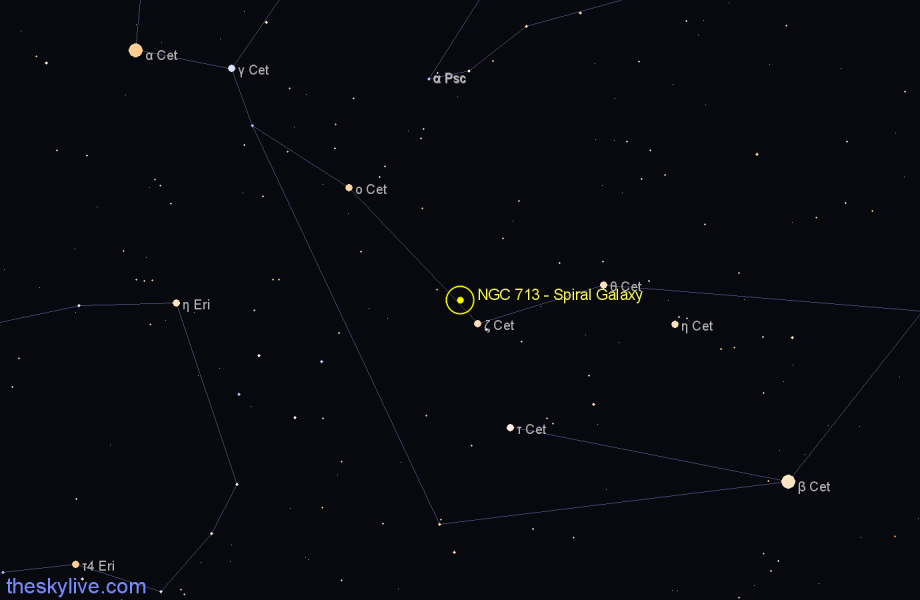 Finder chart NGC 713 - Spiral Galaxy in Cetus star