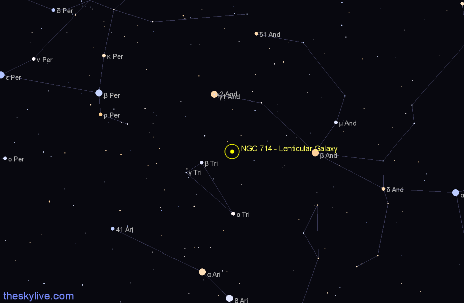 Finder chart NGC 714 - Lenticular Galaxy in Andromeda star