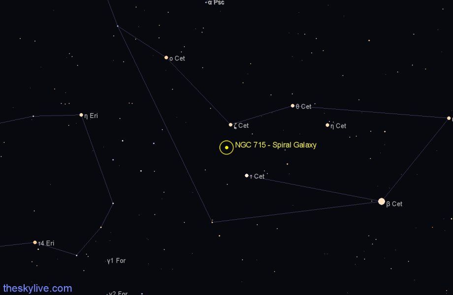 Finder chart NGC 715 - Spiral Galaxy in Cetus star