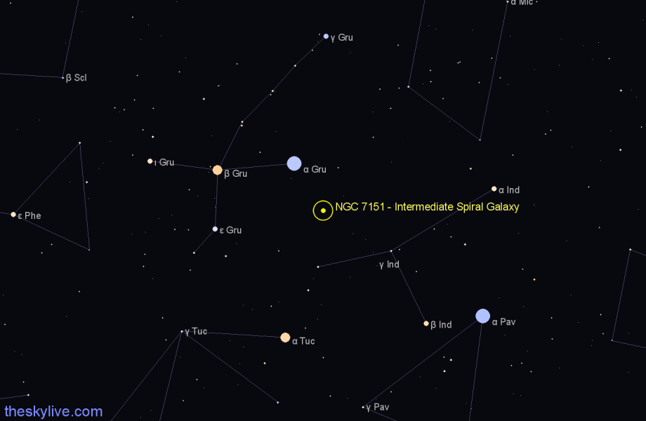 Finder chart NGC 7151 - Intermediate Spiral Galaxy in Indus star