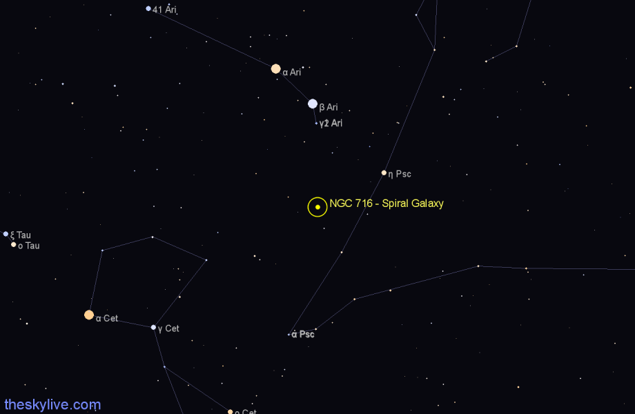 Finder chart NGC 716 - Spiral Galaxy in Aries star