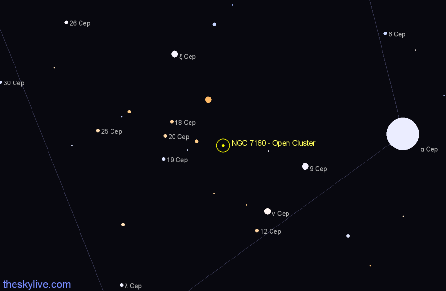 Finder chart NGC 7160 - Open Cluster in Cepheus star