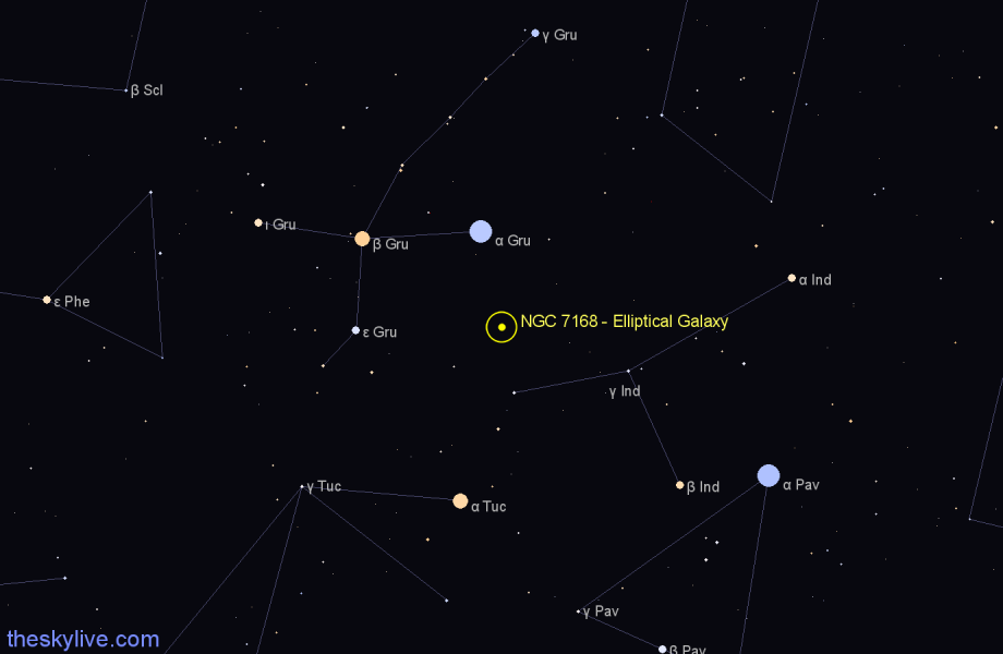 Finder chart NGC 7168 - Elliptical Galaxy in Indus star