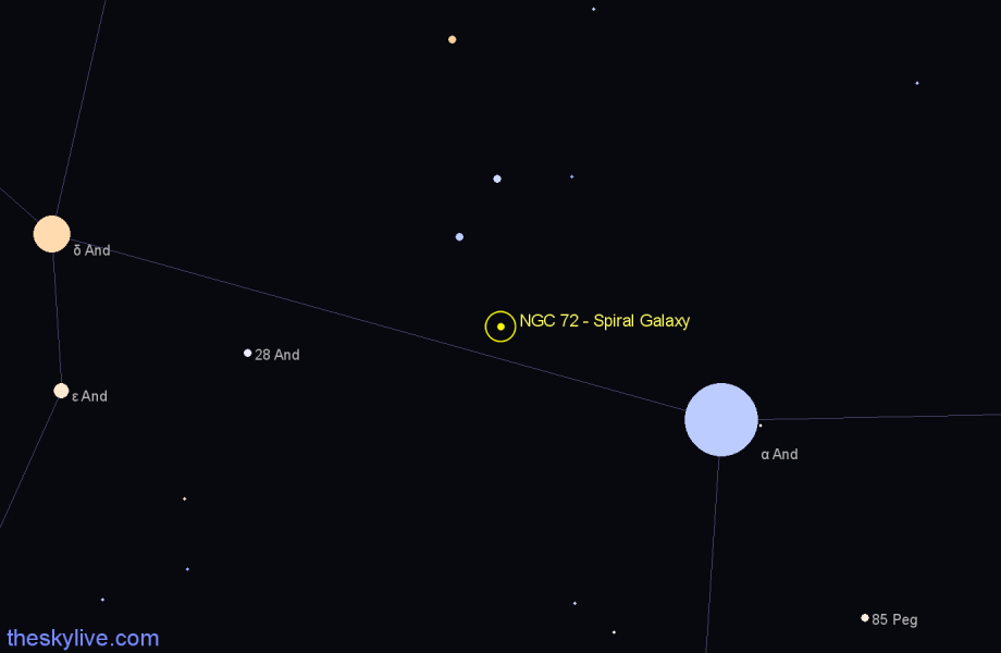 Finder chart NGC 72 - Spiral Galaxy in Andromeda star