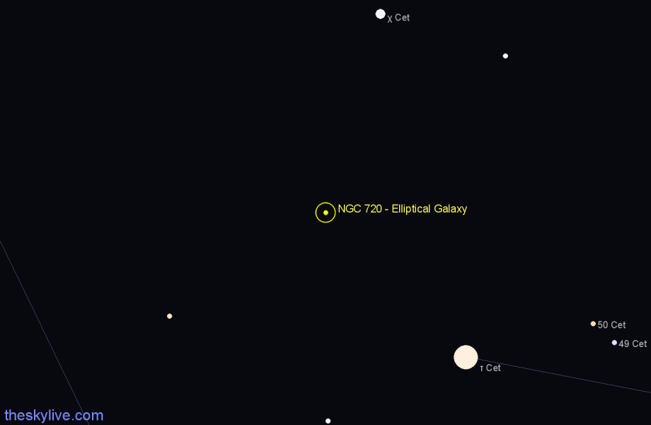 Finder chart NGC 720 - Elliptical Galaxy in Cetus star