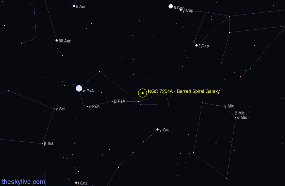 Finder chart NGC 7204A - Barred Spiral Galaxy in Piscis Austrinus star