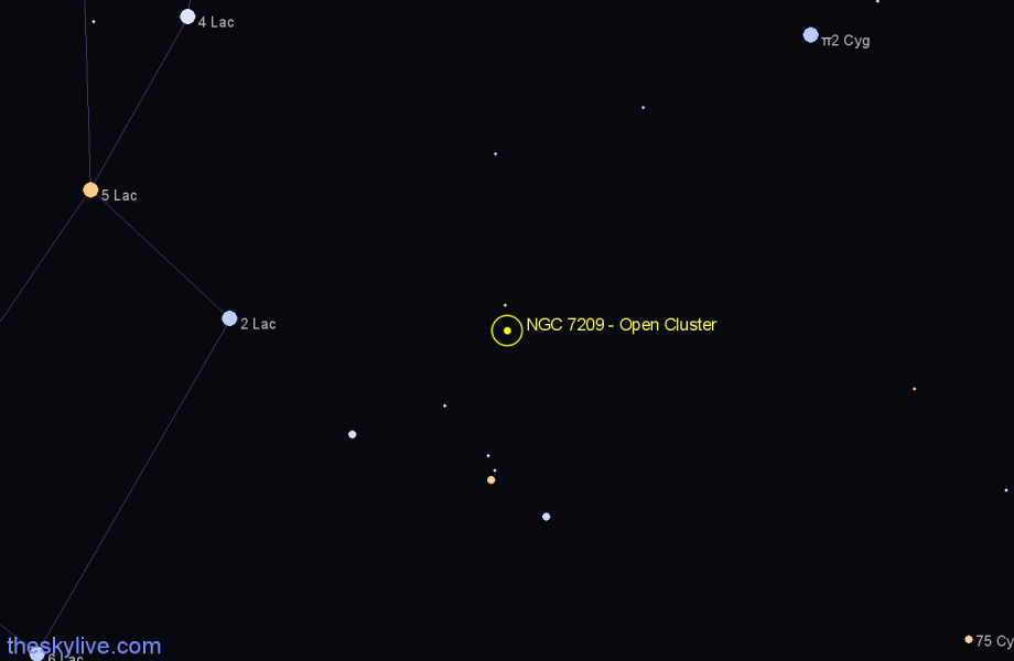 Finder chart NGC 7209 - Open Cluster in Lacerta star