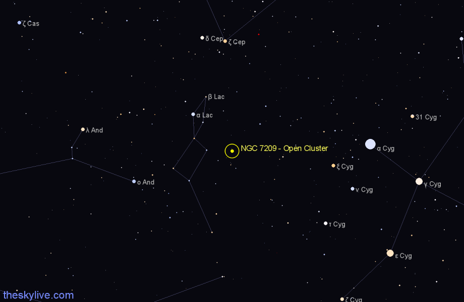 Finder chart NGC 7209 - Open Cluster in Lacerta star
