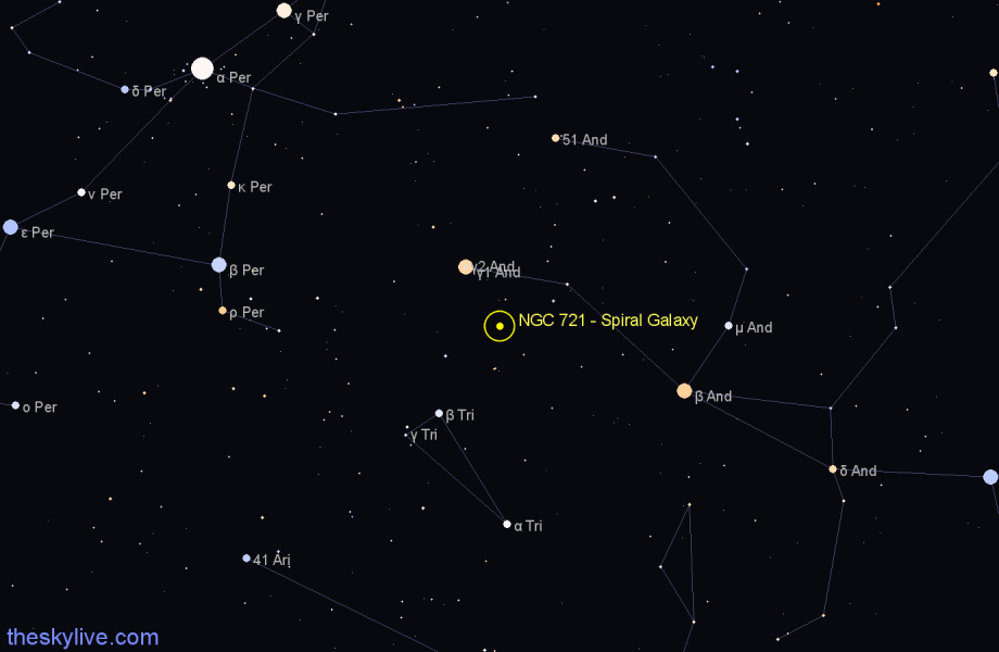 Finder chart NGC 721 - Spiral Galaxy in Andromeda star