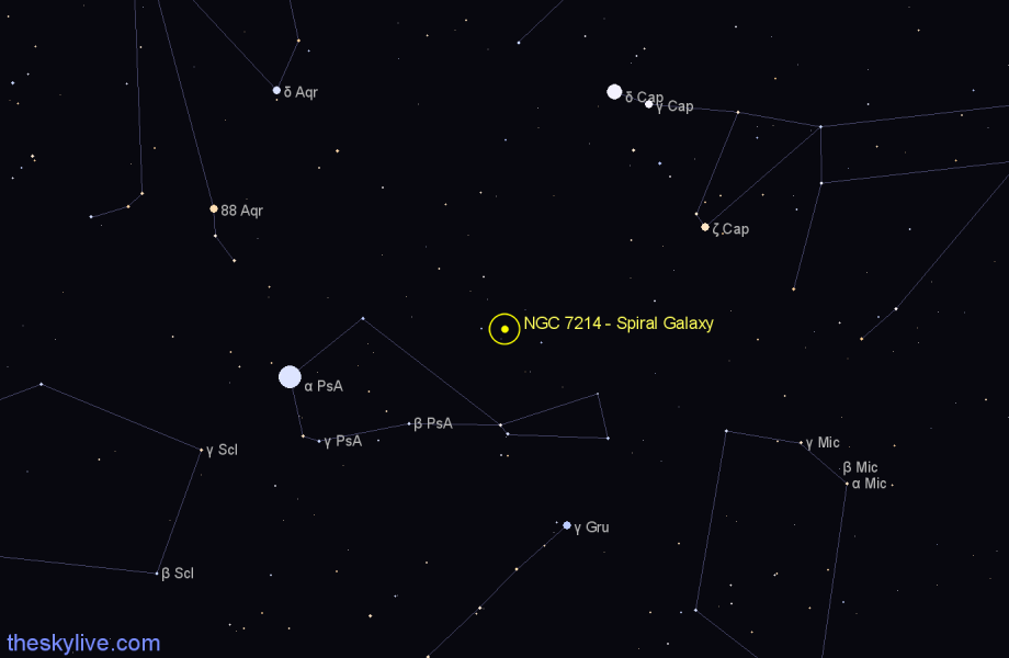 Finder chart NGC 7214 - Spiral Galaxy in Piscis Austrinus star