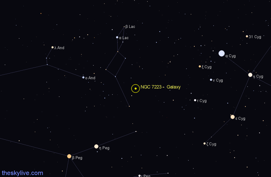 Finder chart NGC 7223 - Galaxy in Lacerta star