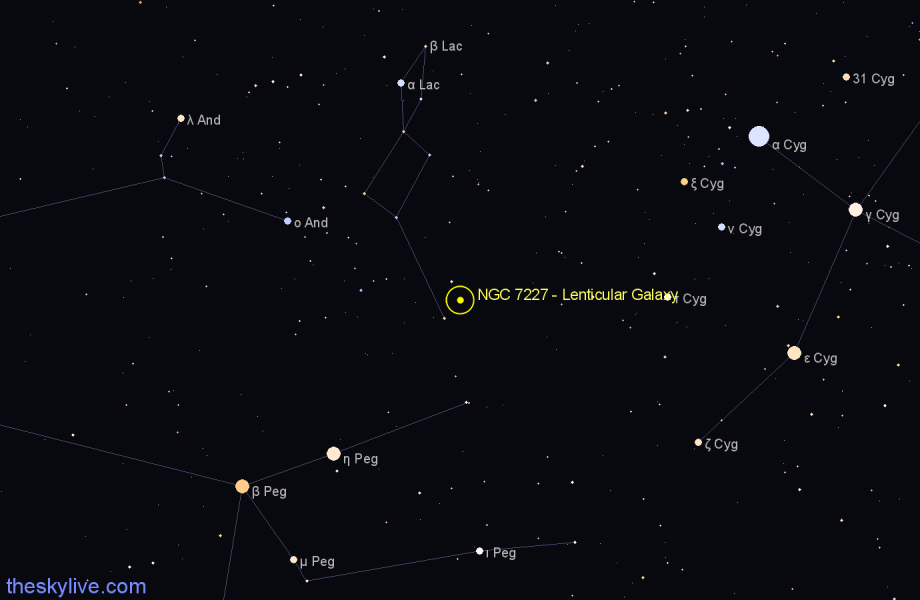 Finder chart NGC 7227 - Lenticular Galaxy in Lacerta star