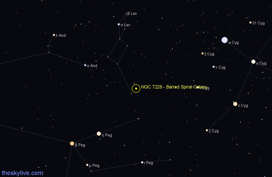 Finder chart NGC 7228 - Barred Spiral Galaxy in Lacerta star