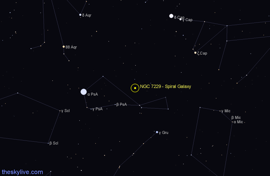 Finder chart NGC 7229 - Spiral Galaxy in Piscis Austrinus star