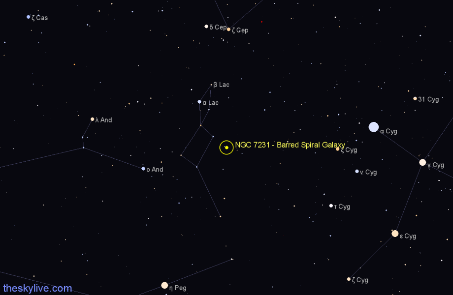 Finder chart NGC 7231 - Barred Spiral Galaxy in Lacerta star