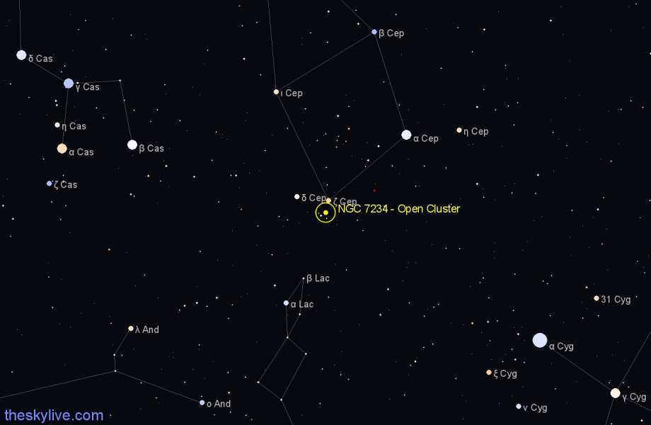 Finder chart NGC 7234 - Open Cluster in Cepheus star