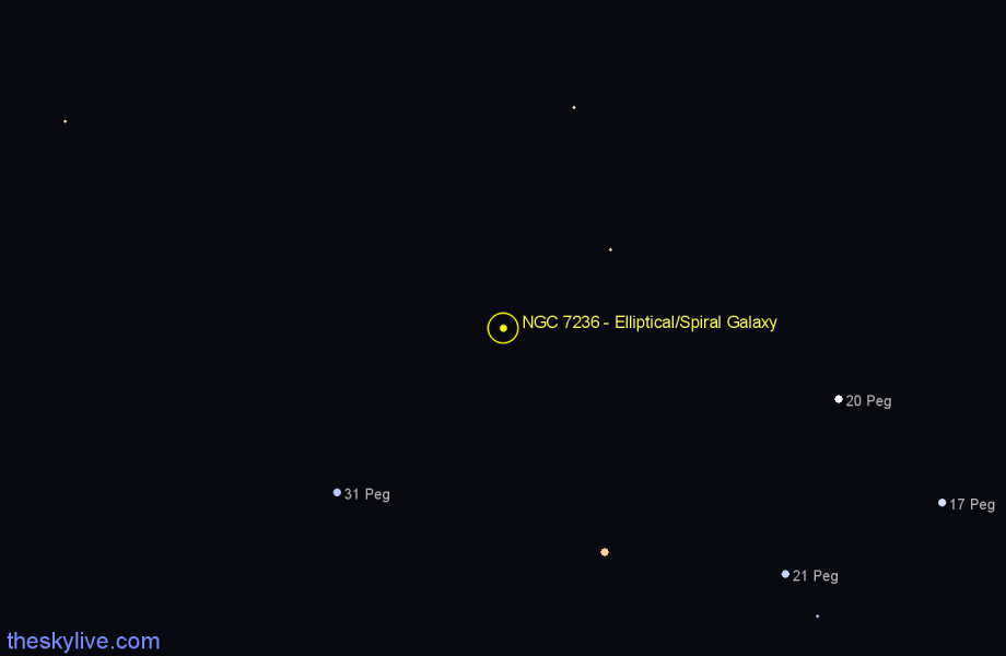 Finder chart NGC 7236 - Elliptical/Spiral Galaxy in Pegasus star
