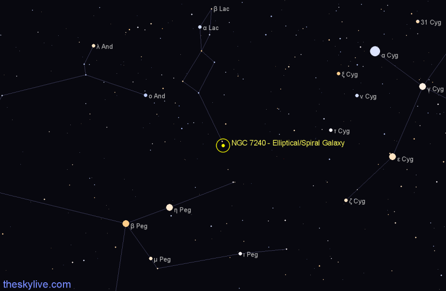 Finder chart NGC 7240 - Elliptical/Spiral Galaxy in Lacerta star