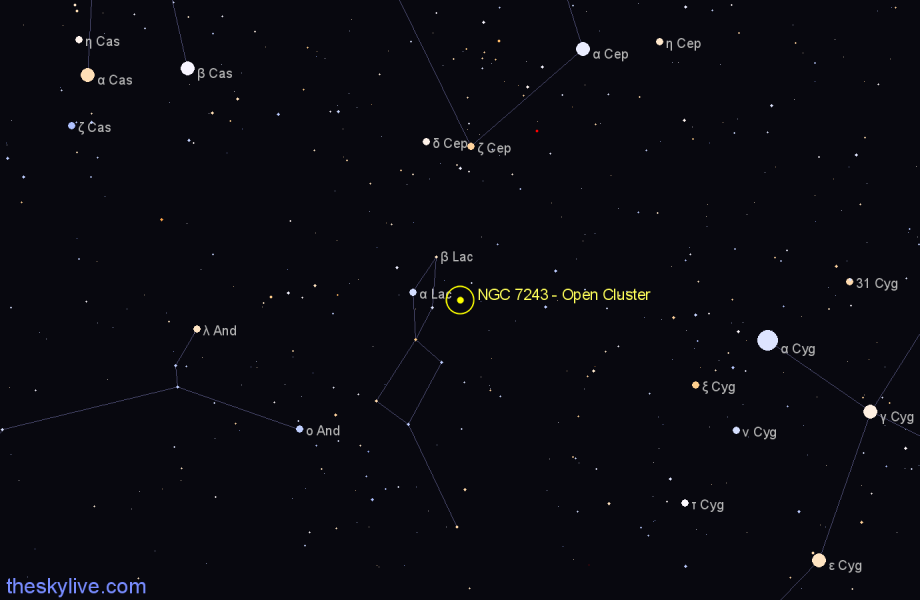 Finder chart NGC 7243 - Open Cluster in Lacerta star