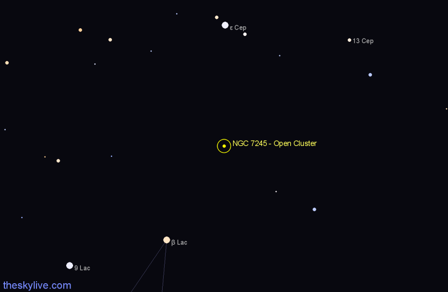Finder chart NGC 7245 - Open Cluster in Lacerta star