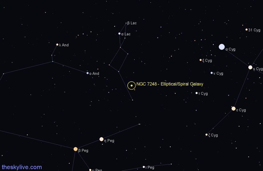 Finder chart NGC 7248 - Elliptical/Spiral Galaxy in Lacerta star