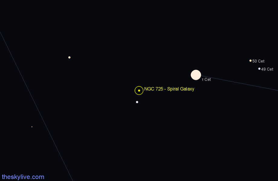 Finder chart NGC 725 - Spiral Galaxy in Cetus star