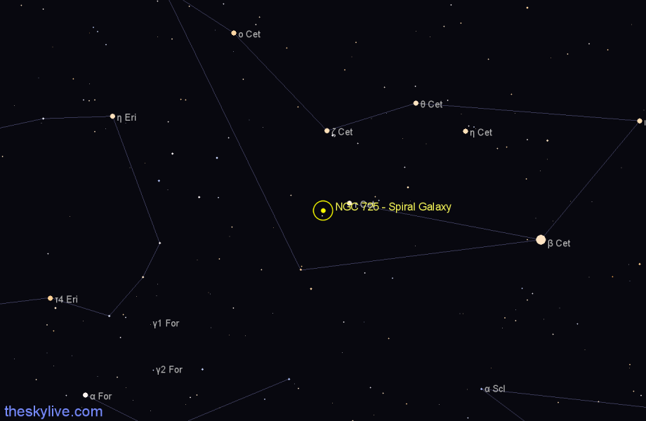 Finder chart NGC 725 - Spiral Galaxy in Cetus star