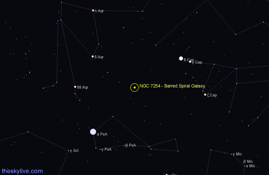 Finder chart NGC 7254 - Barred Spiral Galaxy in Aquarius star