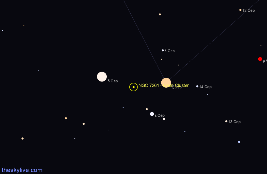 Finder chart NGC 7261 - Open Cluster in Cepheus star