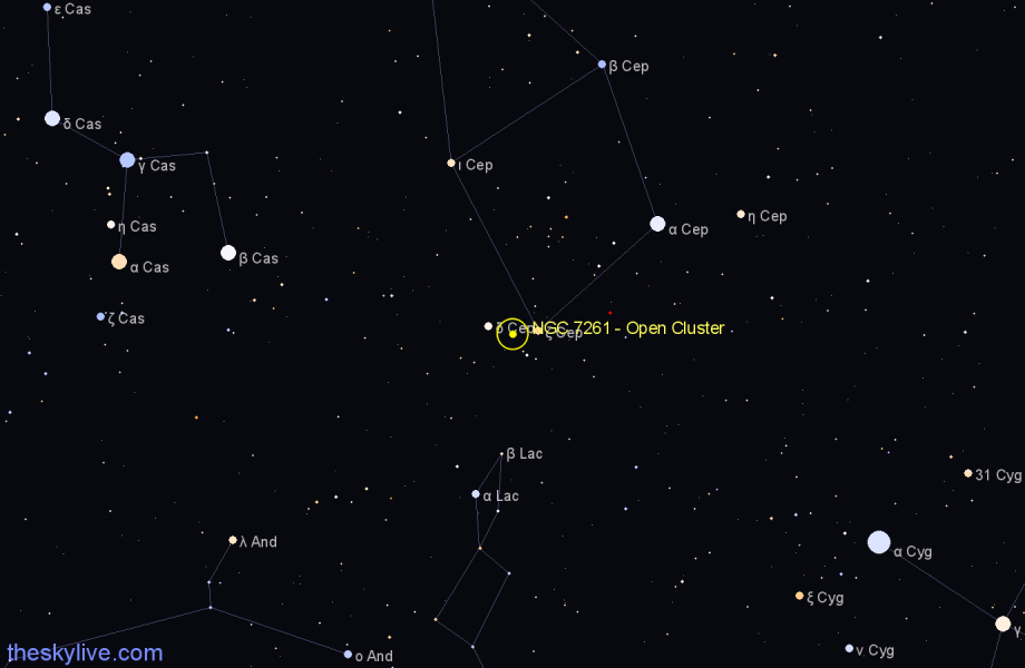 Finder chart NGC 7261 - Open Cluster in Cepheus star