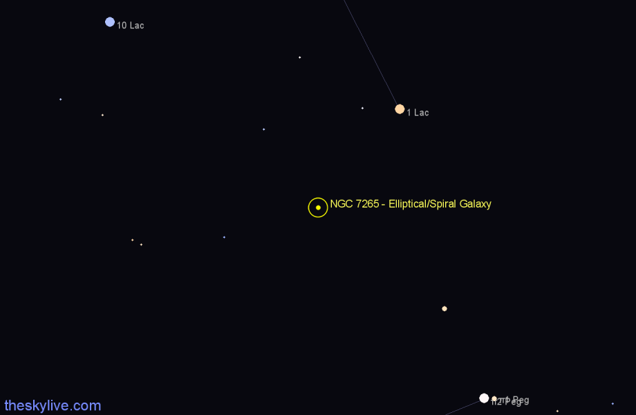 Finder chart NGC 7265 - Elliptical/Spiral Galaxy in Lacerta star