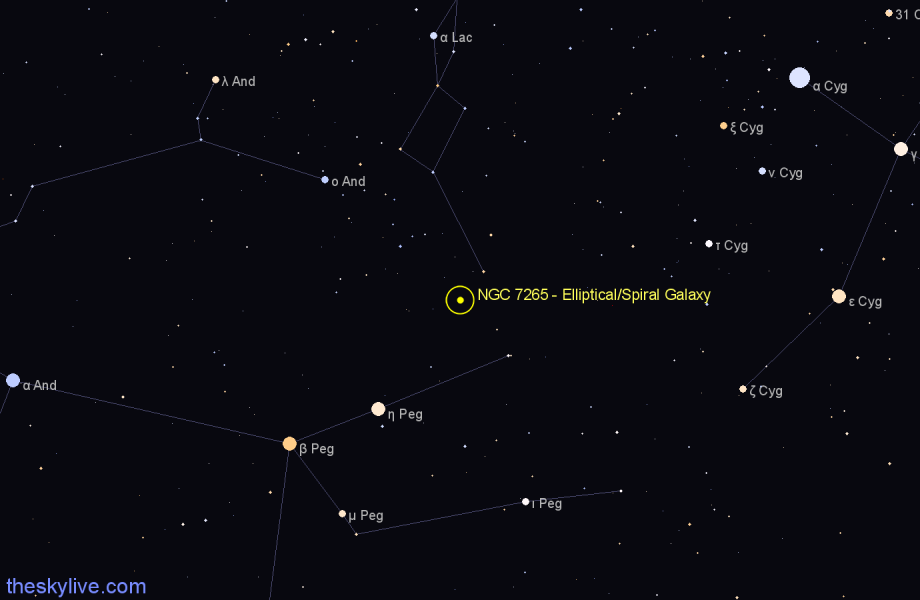 Finder chart NGC 7265 - Elliptical/Spiral Galaxy in Lacerta star