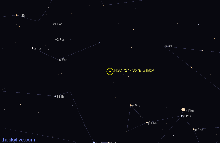 Finder chart NGC 727 - Spiral Galaxy in Fornax star