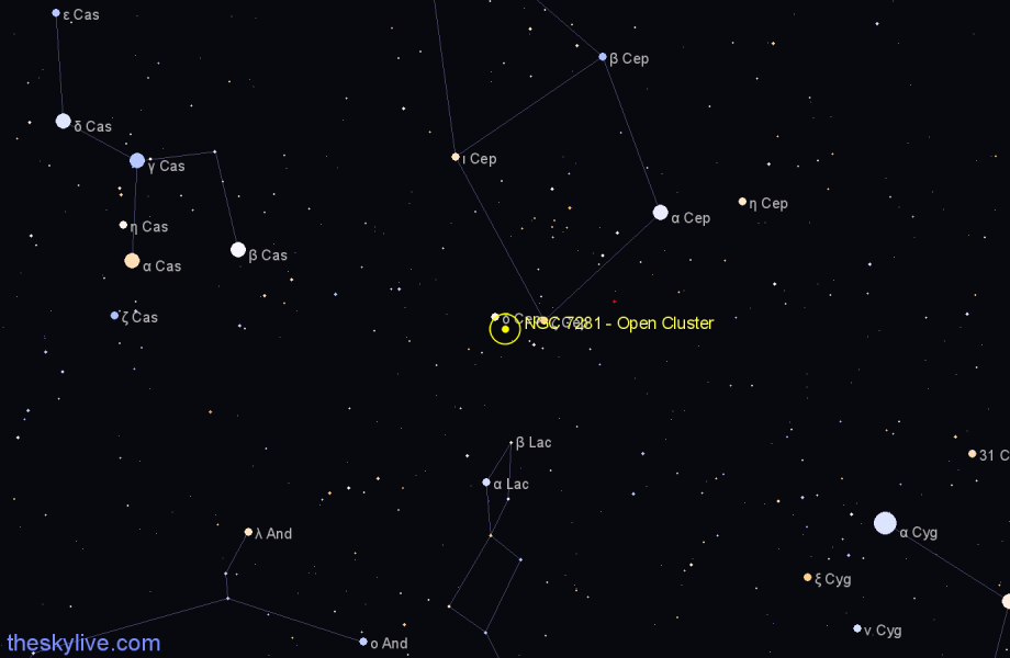 Finder chart NGC 7281 - Open Cluster in Cepheus star