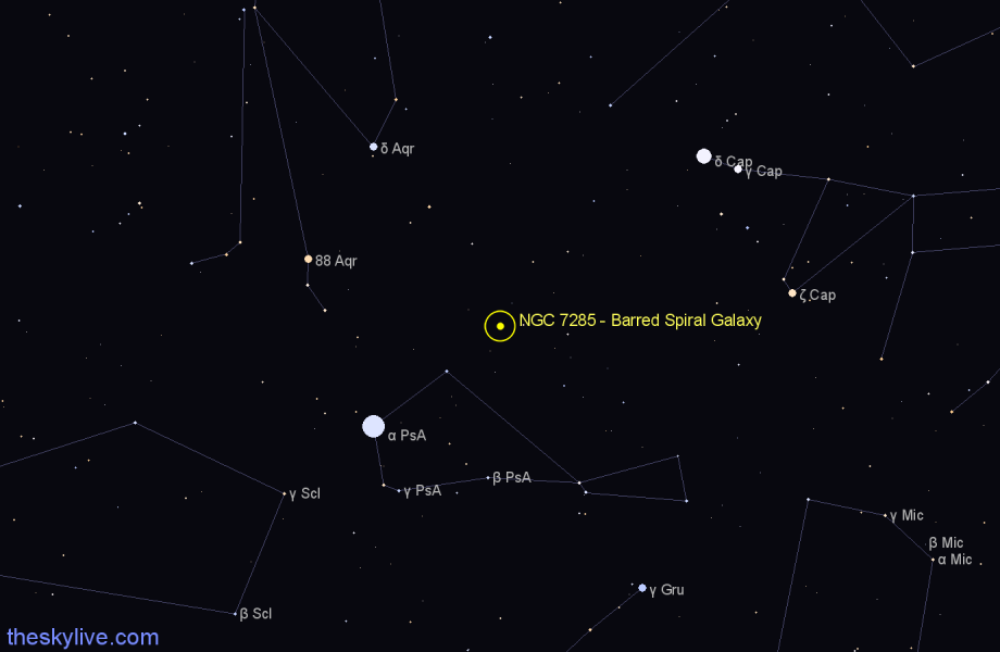 Finder chart NGC 7285 - Barred Spiral Galaxy in Aquarius star