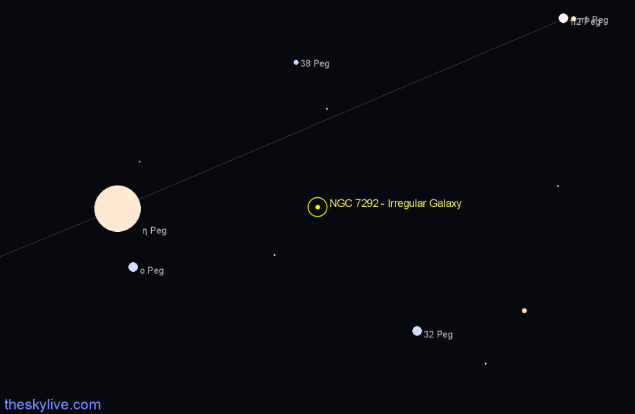 Finder chart NGC 7292 - Irregular Galaxy in Pegasus star