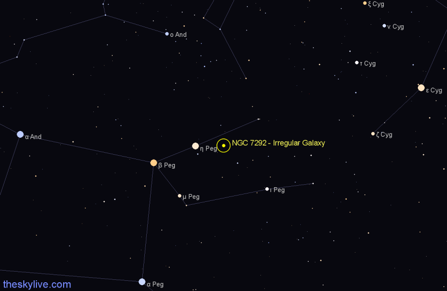 Finder chart NGC 7292 - Irregular Galaxy in Pegasus star