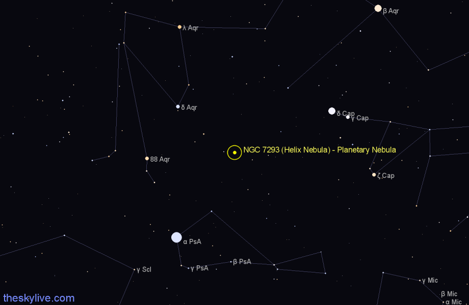 Finder chart NGC 7293 (Helix Nebula) - Planetary Nebula in Aquarius star