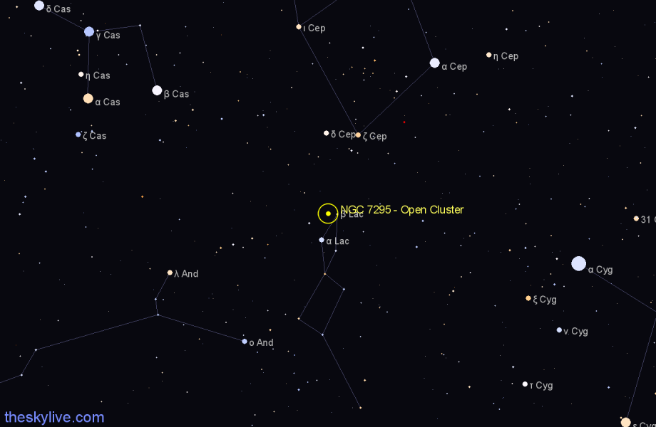 Finder chart NGC 7295 - Open Cluster in Lacerta star