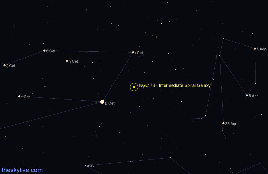 Finder chart NGC 73 - Intermediate Spiral Galaxy in Cetus star