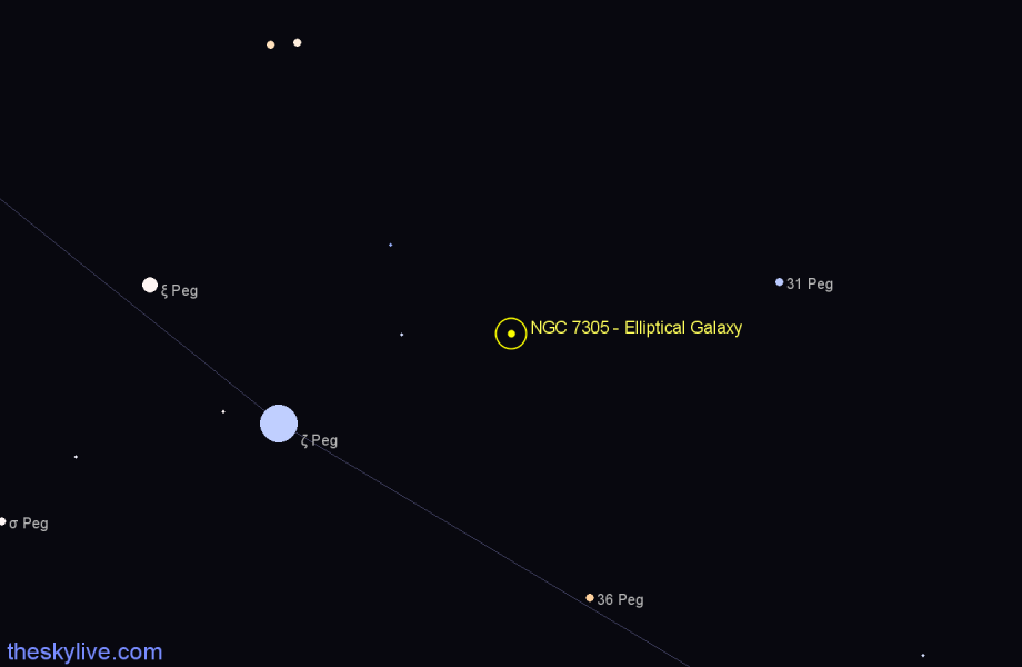 Finder chart NGC 7305 - Elliptical Galaxy in Pegasus star