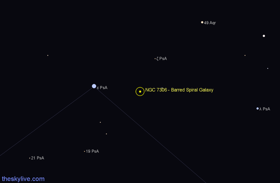 Finder chart NGC 7306 - Barred Spiral Galaxy in Piscis Austrinus star