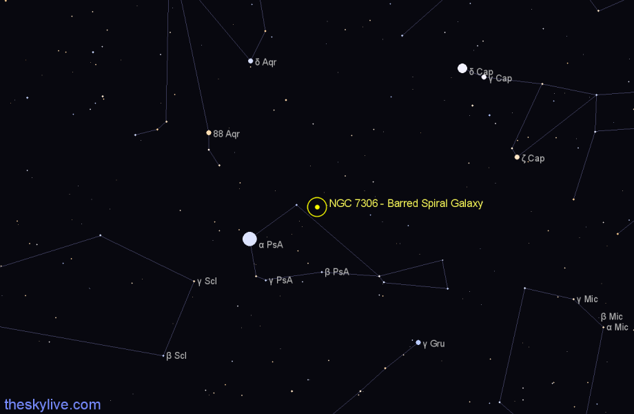 Finder chart NGC 7306 - Barred Spiral Galaxy in Piscis Austrinus star