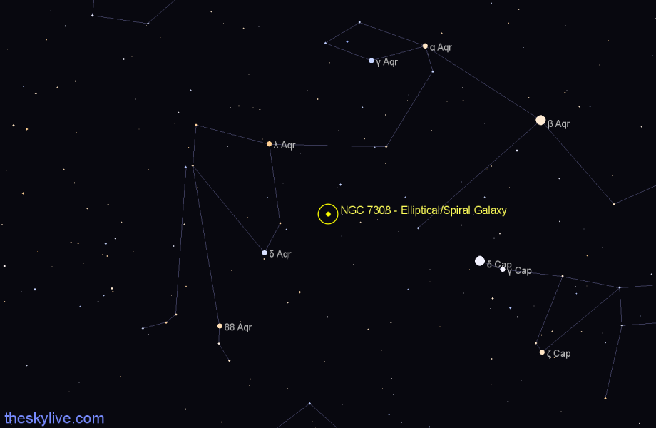 Finder chart NGC 7308 - Elliptical/Spiral Galaxy in Aquarius star