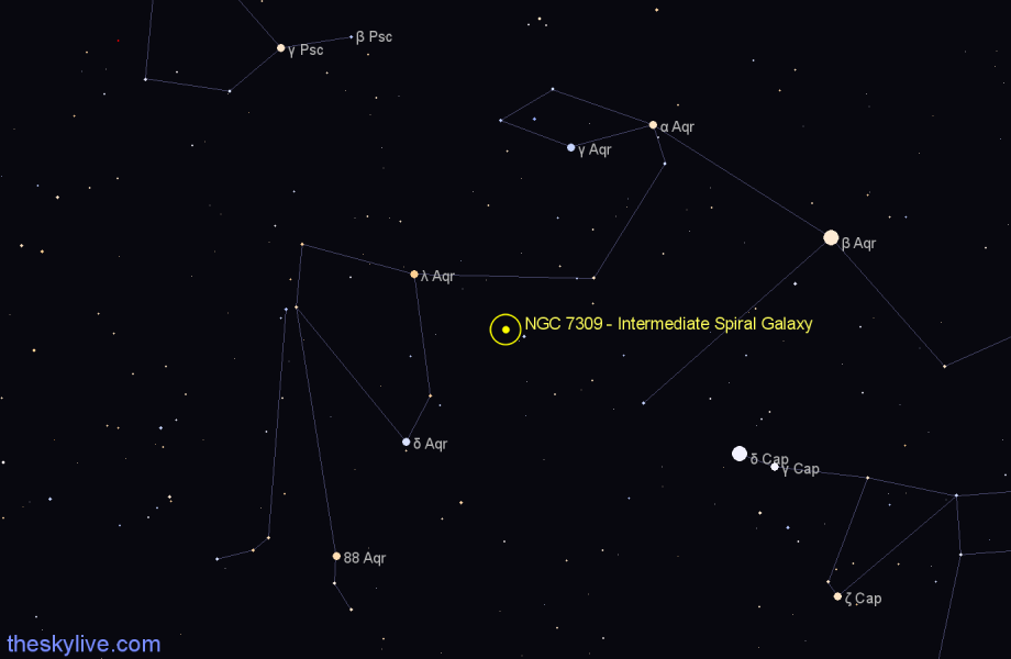 Finder chart NGC 7309 - Intermediate Spiral Galaxy in Aquarius star