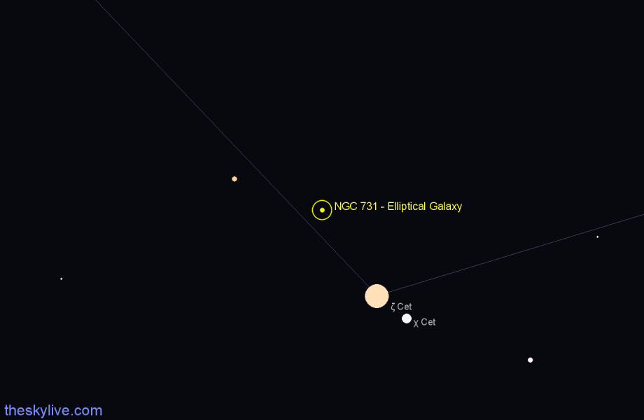 Finder chart NGC 731 - Elliptical Galaxy in Cetus star