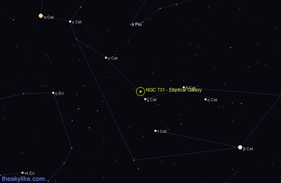 Finder chart NGC 731 - Elliptical Galaxy in Cetus star