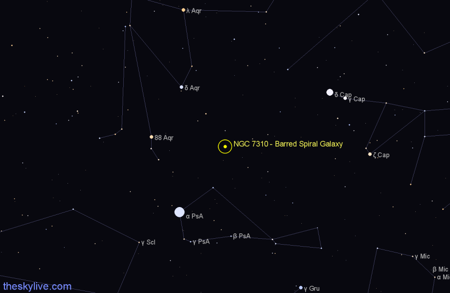 Finder chart NGC 7310 - Barred Spiral Galaxy in Aquarius star